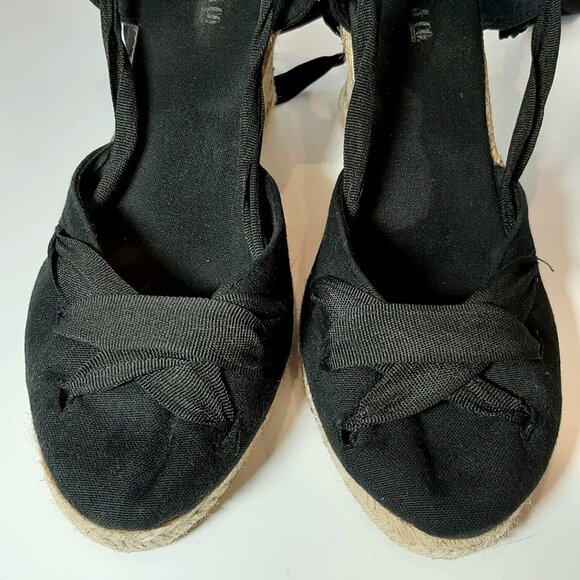 3/$20 Nordstrom BOS & CO Open Toe Wedge Tie Back Sandals Black Size 7 Heels - Picture 3 of 12